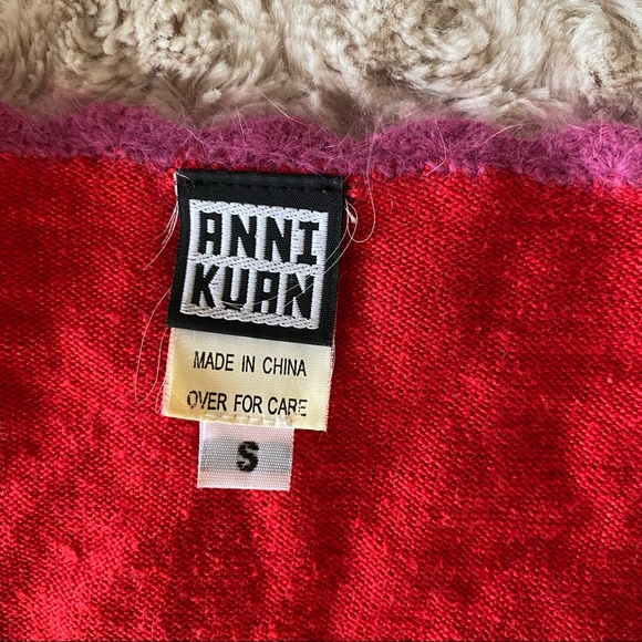 Vintage Anni Kuan Flirty Red Cardigan Sweater Silk/Cashmere with Angora Trim - Picture 5 of 9